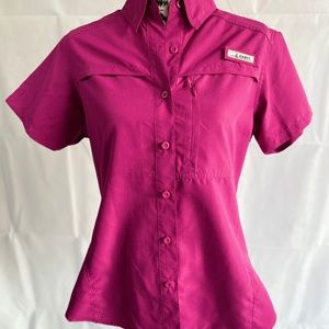 Women's Vented Short Sleeve Button Up Pink Shirt